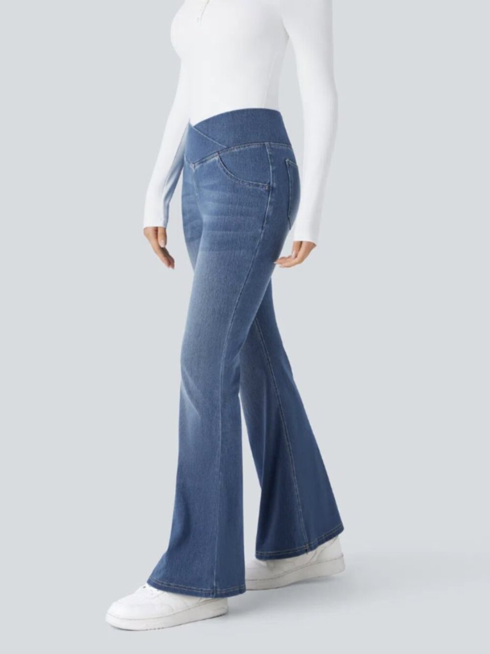 Halara Flex High Waisted Crossover Pocket Casual Flare Jeans